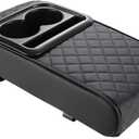 Edotim Center Console Cover for Car, Microfiber Leather Car Arm Rest Cover with 2 Cup Holders, Universal Car Accessories Interior, Black