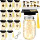20 Set 2026 Graduation Table Centerpieces Light Up Mason Jar Class of 2026 Graduation Table Decoration Small Bottles with Grad Hats Money Gift for High School College Grad Party Prop, Black