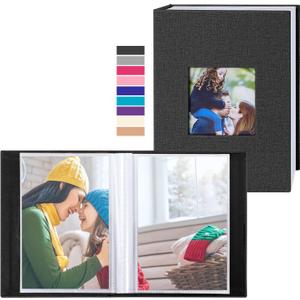 Ywlake Photo Album 4x6 100 Pockets 2 Packs, Small Mini Capacity Linen Photo Album Bulk Sets, Each Pack Holds 100 Top Loader Vertical Only Picture for Kids Boy Girls Black