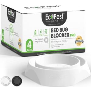 Bed Bug Interceptors – 4 Pack | Bed Bug Blocker (Pro) Interceptor Traps (White) | Insect Trap, Monitor, and Detector for Bed Legs