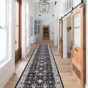 Hallway Washable Runner Rug - 2x10 Kitchen Rugs Entryway Rug Runner Vintage Soft Floor Mat Non Slip Indoor Farmhouse Carpet for Bathroom Living Room Bedroom(2 X 10, Black)