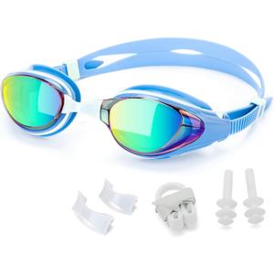 Nearsighted Swim Goggles, Shortsighted Optical Swimming Goggles No Leaking Anti Fog UV Protection for Adult Men Women (-5, Aqua Blue)