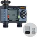 Melnor 65166AMZ HydroLogic Digital Hose Timer, 2-Zone Programmable Watering Timer, Quick Connect Bundle, Black, Grey