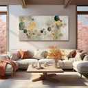 YJYart Large Abstract Canvas Wall Art Green and Gold Decorative Painting 29"x58" Picture Prints Colorful Canvas Wall Art for Kitchen Office Bedroom