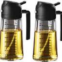 TrendPlain 16oz/470ml Glass Olive Oil Sprayer for Cooking  2 in 1 Olive Oil Dispenser Bottle for Kitchen Gadgets and Air Fryer Accessories, Salad, BBQ - 2 Black
