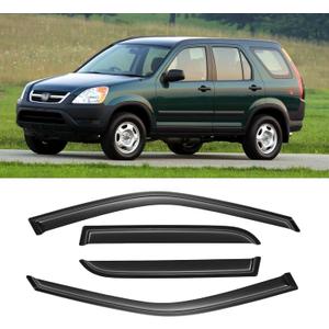 Rain Guards for 2002-2006 Honda CR-V CRV, Out-Channel Window Visor Shields Vent Deflector Shade Wind Dark Smoke 2003 2004 2005 02 03 04 05 06, Tape-On Outside-Mount, 4PCS