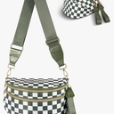 Checkered Crossbody Bag,Nylon Bum Bags for Women Crossbody,Spacious Sling Bag Purse Fanny Packs with Shoulder Strap