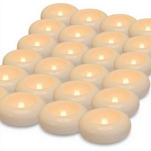Aignis 24pcs LED Flameless Floating Candles, Burning Time Over 120 Hours, 3 Inch Plastic Battery Operated Tealights, Cozy White Light for Pool/Bathtub/Hot Bath/Wedding Centerpiece Decor Dcor