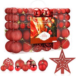 Aitsite 100 Pack Christmas Tree Ornaments Set Mini Shatterproof Holiday Ornaments Balls for Christmas Decorations (Red)