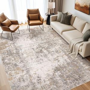 Area Rugs for Living Room: 10x14 Large Soft Washable Rug Modern Abstract Non-Slip Backing Stain Resistant Carpet for Bedroom Dining Room or Home Office Home Decor - Brown