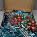 SINTENILL 5 FT Pop Up Christmas Tree with Timer Lights and Decorations, Ice Blue Artificial Tinsel Christmas Tree with 24 Ball Ornaments, Collapsible Pencil Tree for Home, Office, Holiday Party