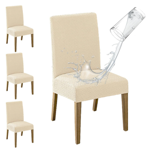MOSAYT 100% Waterproof Dining Room Chair Covers Set of 4, Super Fit Stretch Jacquard Parson Chairs Slipcovers Removable Washable Chair Seat Protectors for Home, Kitchen, Banquet (Beige)