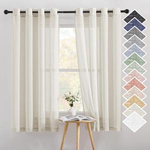 NICETOWN Linen Sheer Curtains 63 inch Length for Bedroom, Grommet Top Linen Blend Semi Sheer Privacy Window Treatment Light Filtering for Living Room, Natural, 52" W x 63" L, Set of 2