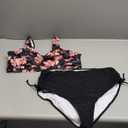 Fanuerg Women's Twist Front High Waisted Bikini Swimsuit Drawstring Tie Side Bottom Two Piece Bathing Suit (XX-Large, Black Floral)