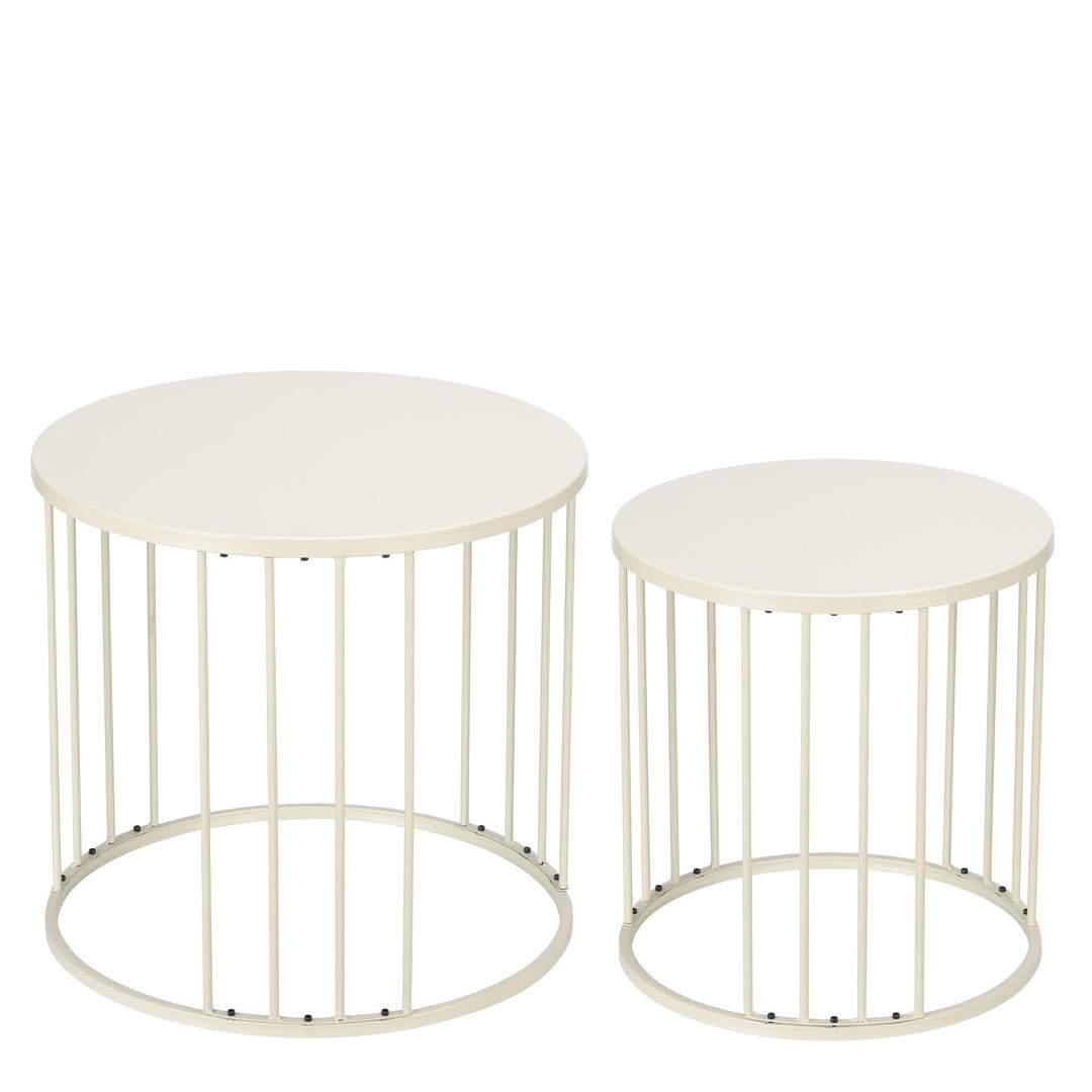 LEWIS&WAYNE Outdoor Side Table Set of 2, Metal Circle Accent End Tables for Balcony Backyard Garden Indoor Living Room, Durable Nesting Coffee Tables, 20”+16” Dia, White
