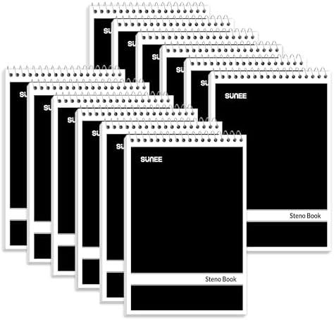 SUNEE 12 Pack Steno Pads 6x9, Gregg Rule, 60 Sheets, Spiral Notebook 6x9, White Paper, Take Notes with Top Spiral Notebook, for School, University, College, Work, Office, Black