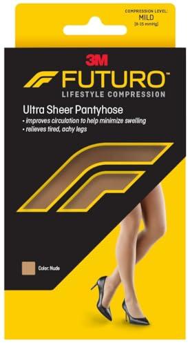 FUTURO Ultra Sheer Pantyhose for Women, Medium Size, Mild Compression (8-15 mm/Hg), Improves Circulation to Minimize Swelling, Relieves Tired & Achy Legs, Reinforced Toe & Heel (71017FCNEN), M