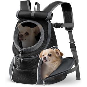 YUDODO Dog Front Carrier Backpack with Sunshade Hood, 2 Head-Out (Front & Side) Breathable Pet Carrier for Small Dog, Ventilated Doggy Backpack for Hiking Outdoor (Upgraded Black, L)