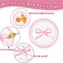 JarThenaAMCS 50 Pcs Pink Bow Paper Plate Watercolor Coquette Bowknot Disposable Plate 9 Inch Decorative Dinner Plates for Birthday Bachelorette Bridal Baby Shower Party Favors Table Decor
