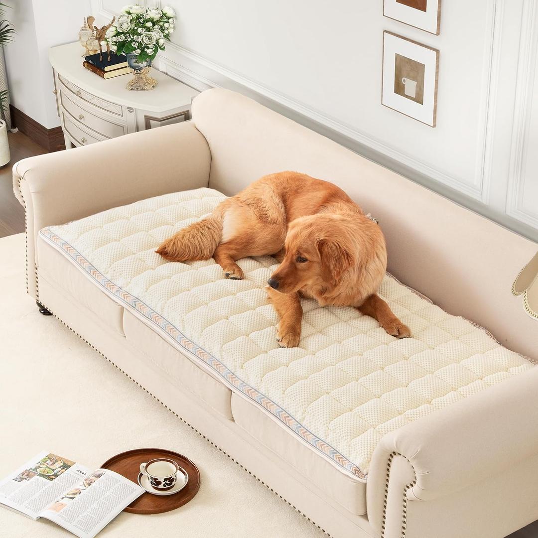 Couch Cover for Sofa, Sectional Couch Cover for Dogs, Sofa Cover Washable, Cushion Cover Blanket Pad Bed Mat for Pets, Chenille Furniture Protector, White, 27.6x82.7in