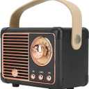 Tbest Portable Retro Bluetooth Speaker, Vintage Decor Mini Speaker for Kitchen, Desk, Bedroom, Office, Outdoor (Black)