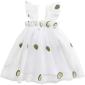 Toddler Tutu Dress Baby Girl Sleeveless Layered Tulle Dress Little Girl Princess Dresses Spring Summer Clothes（Avocado, 12-18 Months)