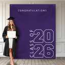 Class of 2026 Graduation Banner 5X6feet - Large CONGRATS GRAD Polyester Banner, Photo Backdrop & Wall Decor for Commencement Party Supplies, Purple and White Graduation Party Decorations for High School & College