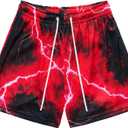 BOOMLEMON Mens Mesh Graphic Print Shorts Fashion Designer Workout Shorts Retro Casual Cool Streetwear Short Pants (XS)