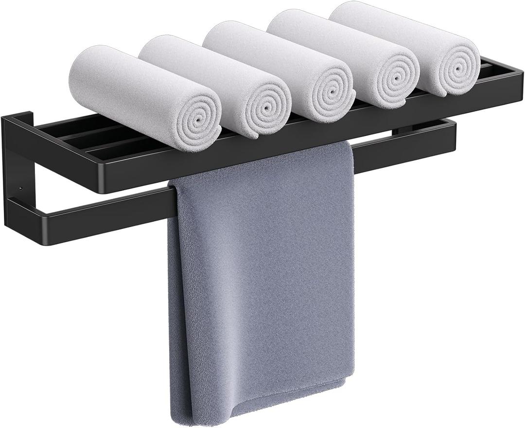Matte Black Towel Rack 23.6-inch Towel Bar Double Towel Holder Stainless Steel Bathroom Hardware Accessories Set