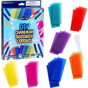 Hanukkah Design Your Own Candles Kit - Beeswax Hanukkah D-I-Y Candles Kit Create 24 Handmade Menorah Candles Colorful Sheets & Wicks | Fun Judaica Arts & Crafts Dcor Jewish Holiday Party Favors