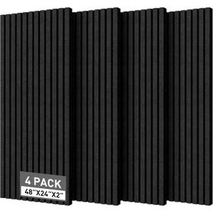Acoustic Foam Panels, 48 x 24 x 2 inches, 4 Pack Soundproof Foam Wall Panels High Density Noise Canceling Studio for Echo Absorption Home Office (Black 4 Pack, 48" x 24" x 2")