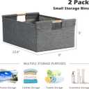 2PCS Storage Bins Cotton Linen Fabric Storage Boxes Basket with Wooden Handles Foldable Washable Decorative Shelf Container Clothes Organizer Home Laundry - Small Size, Gray