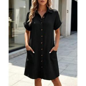 Women Casua Button Down Short Sleeve Beach Shirt Novelty Dresses,Small