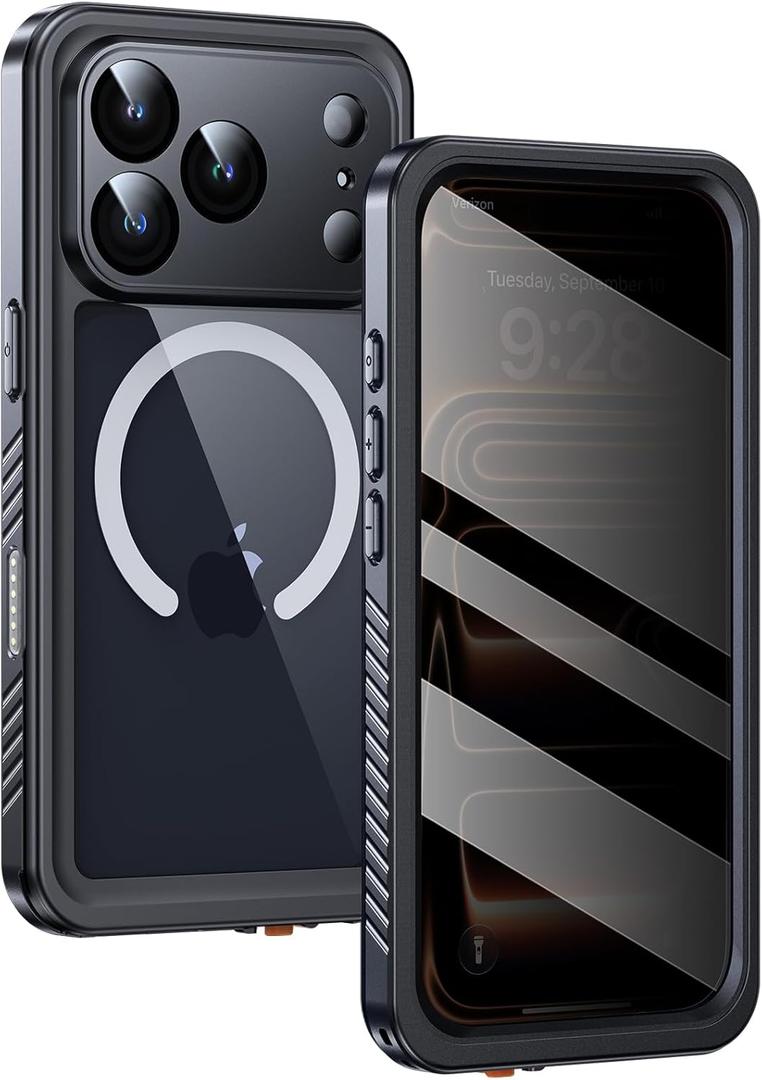 Lanhiem Magnetic for iPhone 17 Pro Max Case Waterproof, Built in Screen Protector & Camera Protection, [Compatible with MagSafe] Full Body Dustproof Heavy Duty Rugged Phone Case 6.9'' (Privacy Black)