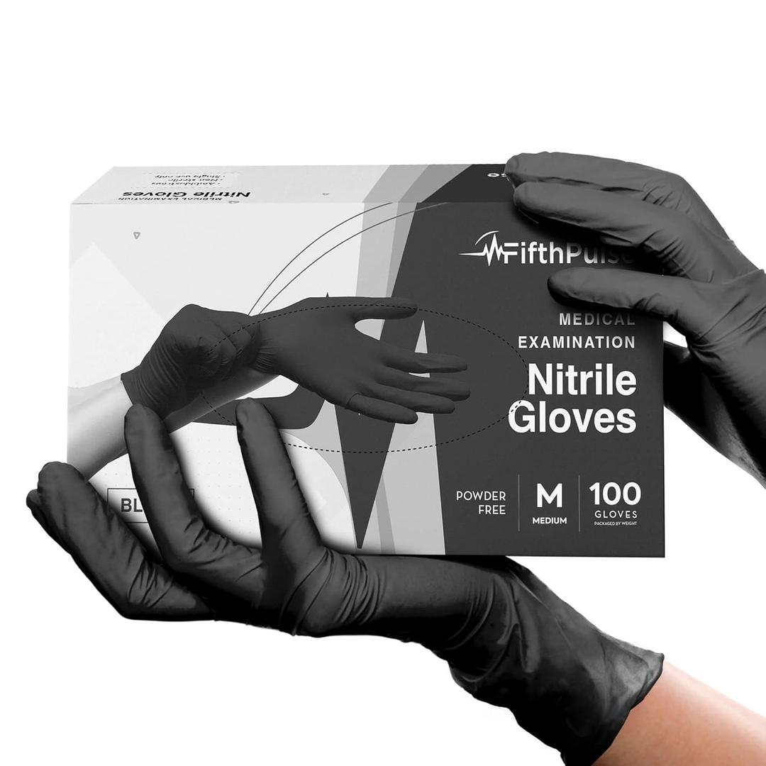 Black Nitrile Disposable Gloves Medium, 100 Count - Powder-Free Latex-Free Gloves for Kitchen, BBQ, Tattoo Work, Cleaning, and More - Durable, Flexible, and Enhanced Grip