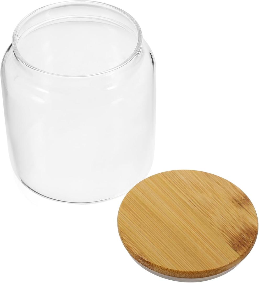 SECFOU Glass Tea Canister Airtight Storage Container Bamboo Lid Kitchen Storage Jars Lids