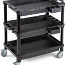 ELAFROS Multi-Use Utility Cart - 32.4x18.3 Heavy-Duty Service Cart with 3 Deep Shelves, Industrial-Grade Tool Cart Mobile Organizer, Rolling cart Holds up to 500 lbs, Black