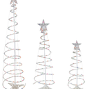 Set of 3 Spiral Outdoor Lighted Christmas Tree, 3/4/6 Feet Christmas Lights with 7" Star Topper, UL Certification Collapsible Spiraling Tree Light Kit for Xmas Patio Wedding Decoration, Multicolor