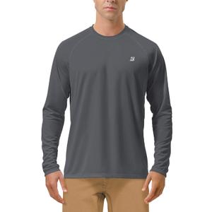 Roadbox Mens UPF 50+ UV Sun Protection Shirts Outdoor Long Sleeve SPF Rash Guard for Fishing Hiking Swimming Running (Large, 1 Pack - Dark Gray)