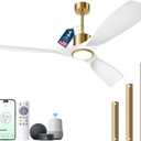 Ceiling Fans with Lights, Ceiling Fans with Lights and Remote Control, 52 inch Modern Smart White and Gold Ceiling Fan, Outdoor Ceiling Fans for Patios 3 Blade Bedroom FarmhouseWhite