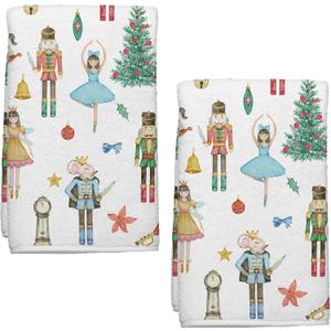2 Pcs Nutcracker Christmas Kitchen Towels, Watercolor Nutcracker Dish Towels, Winter Tea Decorations for Cooking, Baking, Housewarming, Kitchen Use, Restaurant, Home Decoration