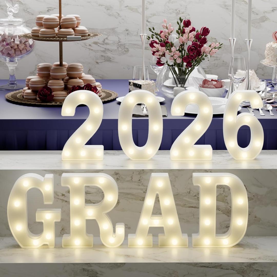Graduation Decorations 2026-8 LED Long Marquee Light Up Letters 'Grad 2026' - Graduation Party Decor for Kindergarten Preschool High School College Graduation