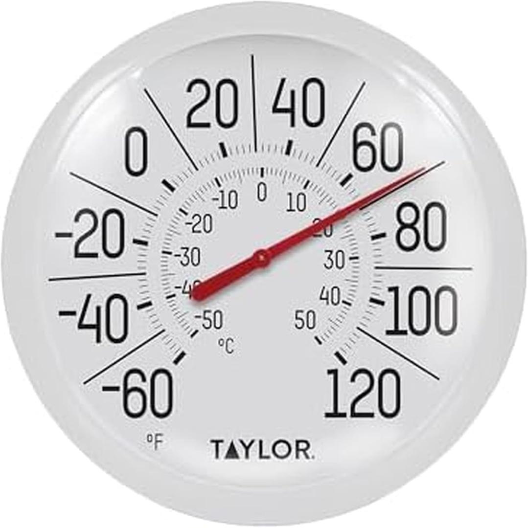 Taylor Big & Bold Indoor Outdoor Dial Thermometer, Decor for Patio, Pool, or Garage, 8.5 Inch, White Bezel