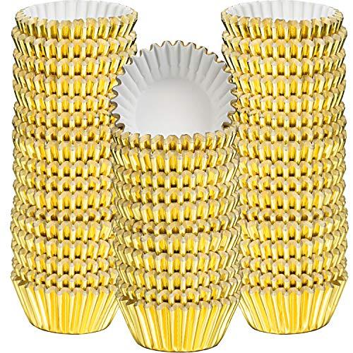 Sumind 400 Pieces Mini Cupcake Liners, Foil Baking Cups, Colored Metallic Cupcake Liner for Holiday Baking Muffin and Cupcakes (Gold)