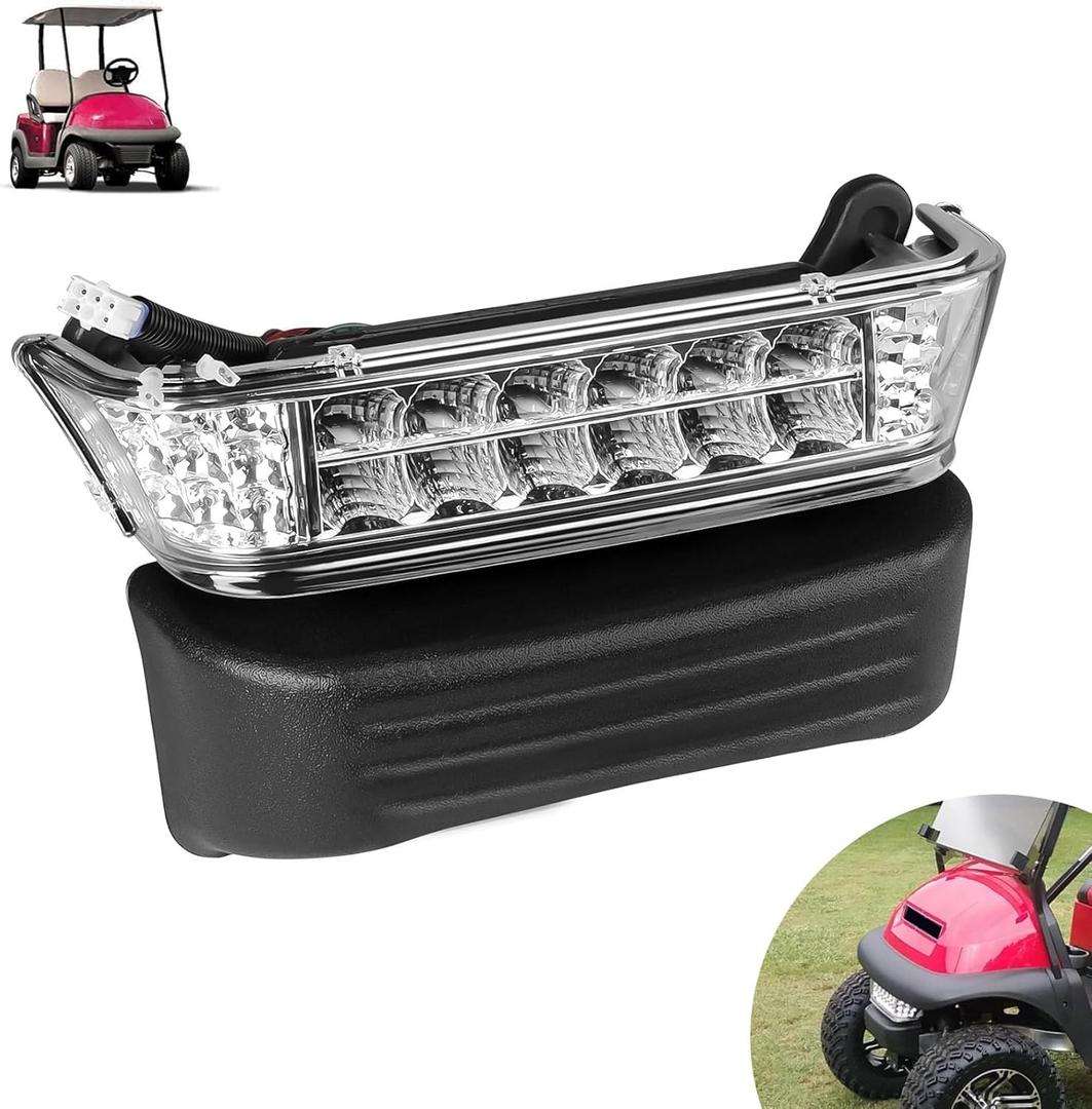 Drive-up Golf Cart LED Headlight, 12V Head Light with Bumper for Club Car Precedent 2004-Up Electric Models Replacement OEM 102524801 1025248-0