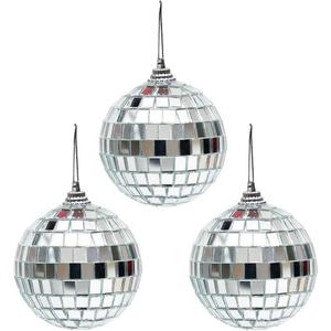 3 pcs 3.2 Inch Christmas Ball Mirror Party Disco Ball Xmas Tree Ornament Decoration with Cosmos Fastening Strap