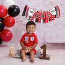 Race Car High Chair Banner - Fast One Birthday Party Decorations,Red Vintage Racing 1st Birthday Highchair Banner,Race Car Boy Smash Cake Banner,Racing Garland With Black And White Checkered Flags