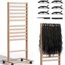 286 Pegs Wood Braiding Hair Rack for Braiders Standing with Wheels & Braid Accessories,2-Sided Hair Separator for Braiding, Extension Holder Hanger for Braiders,Hairstylists
