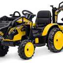 3 in 1 Remote Control Excavator, Ride On Tractor, 24V Vehicle w/Trailer, Shovel Bucket, Digger, Remote Control, EVA Tires, LED Light, Music, USB & Bluetooth, Kids Ride On Car, Yellow