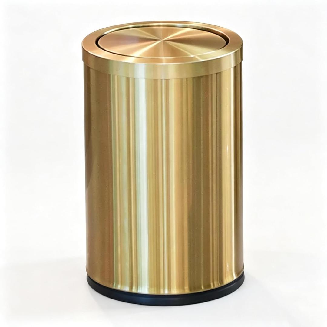 Brushed Gold Stainless Steel Trash Can 5 Gallon, Swing Lid Waste Bin